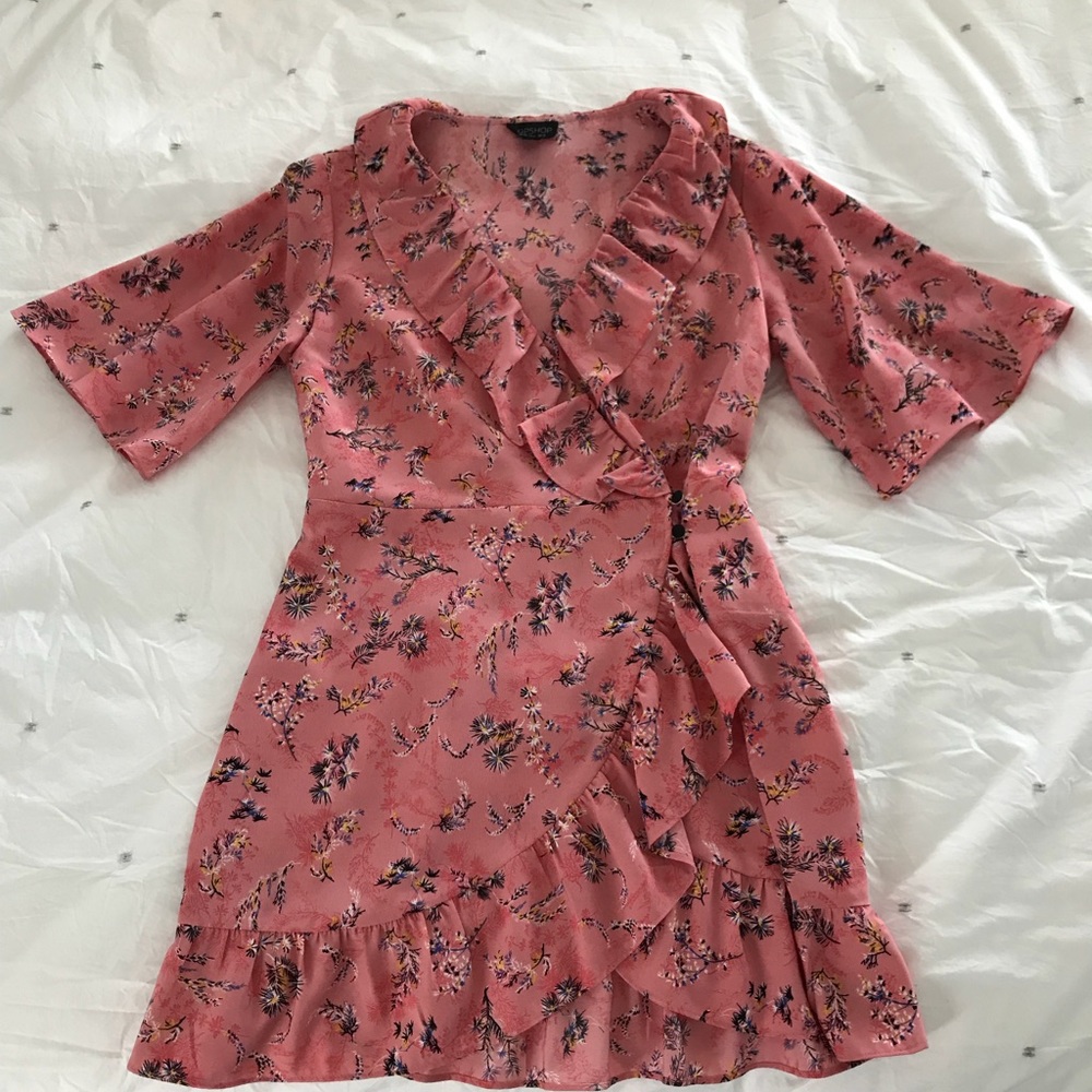 Light pink floral silk mini dress